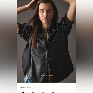 NWT new Anthropologie Dolan puff sleeve faux leather top small black collar